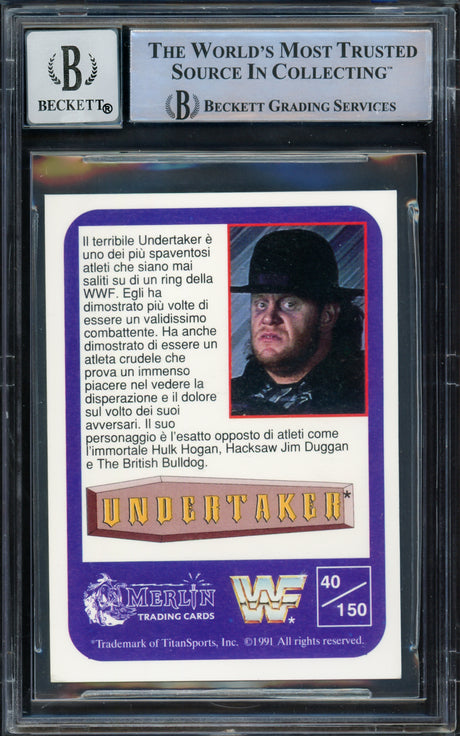 Undertaker Autographed 1991 Merlin WWF Italian Rookie Card #40 Auto Grade Gem Mint 10 Beckett BAS #15679288