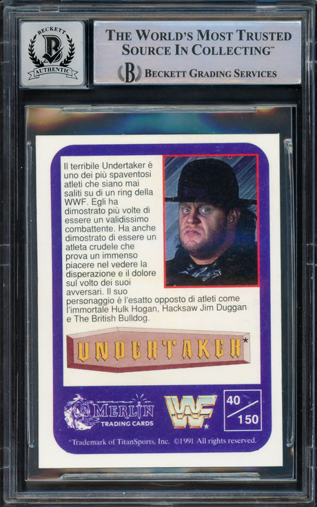 Undertaker Autographed 1991 Merlin WWF Italian Rookie Card #40 Auto Grade Gem Mint 10 Beckett BAS #15679290