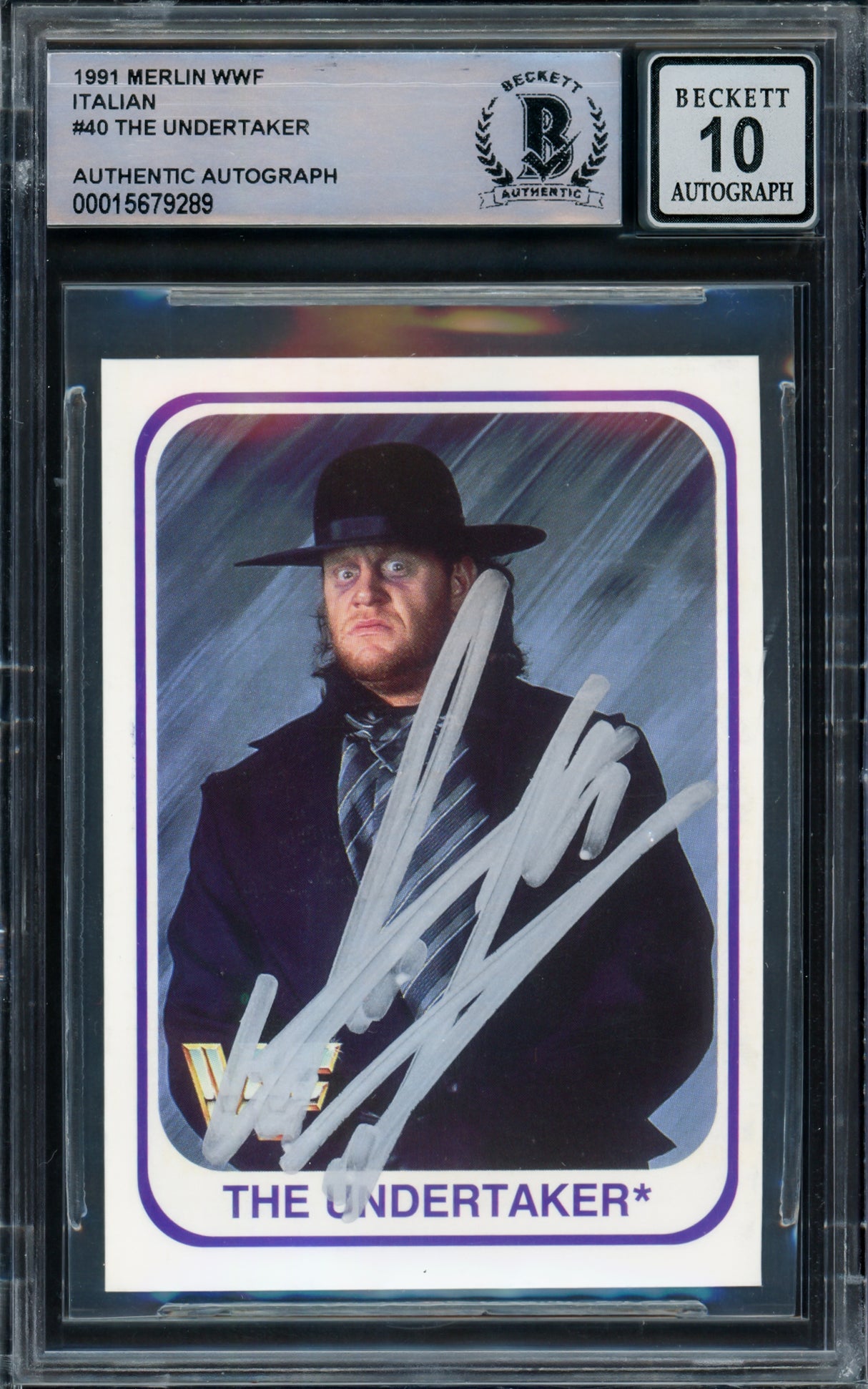 Undertaker Autographed 1991 Merlin WWF Italian Rookie Card #40 Auto Grade Gem Mint 10 Beckett BAS #15679289
