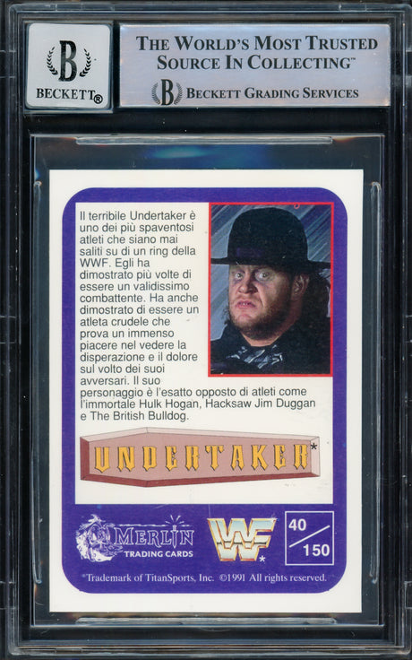 Undertaker Autographed 1991 Merlin WWF Italian Rookie Card #40 Auto Grade Gem Mint 10 Beckett BAS #15679289