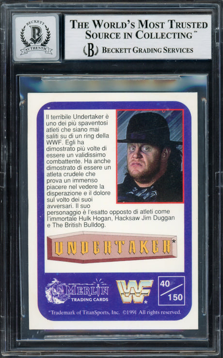 Undertaker Autographed 1991 Merlin WWF Italian Rookie Card #40 Auto Grade Gem Mint 10 Beckett BAS #14058095