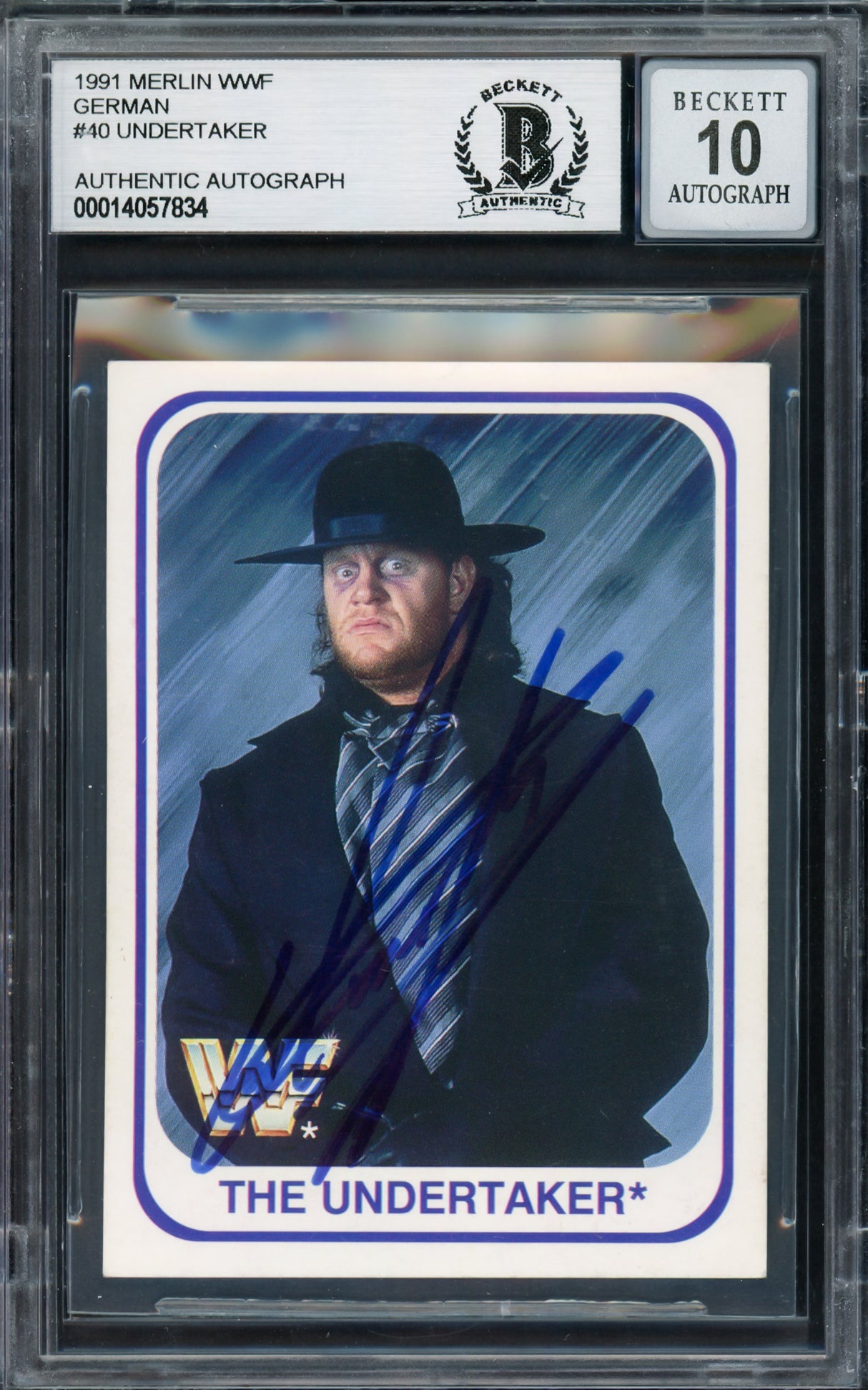Undertaker Autographed 1991 Merlin WWF German Rookie Card #40 Auto Grade Gem Mint 10 Beckett BAS #14057834