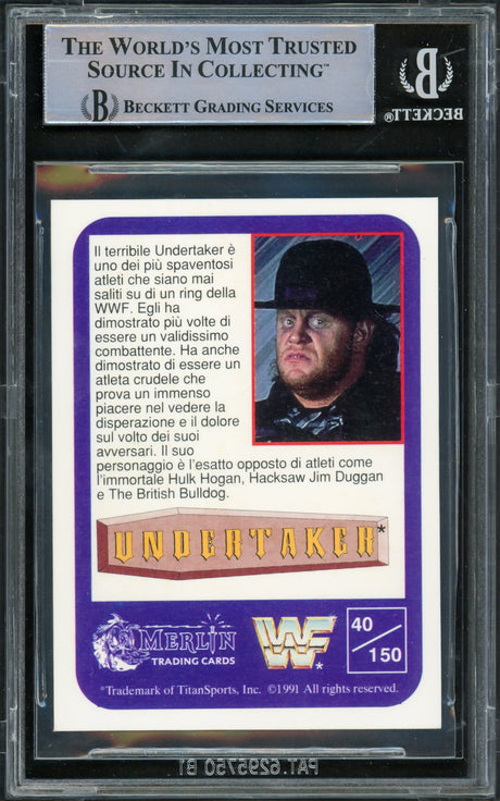 Undertaker Autographed 1991 Merlin WWF Italian Rookie Card #40 Beckett BAS #15679768