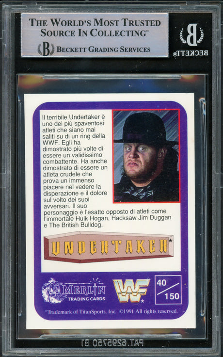 Undertaker Autographed 1991 Merlin WWF Italian Rookie Card #40 Beckett BAS #15679762