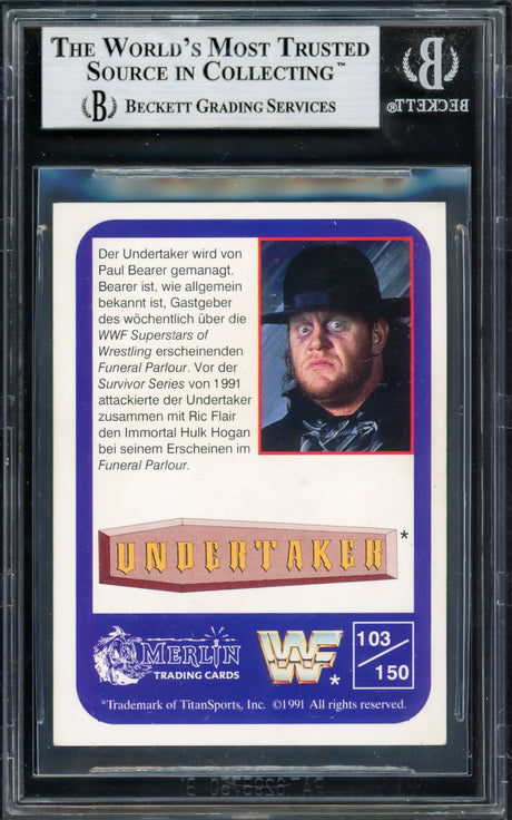 Undertaker Autographed 1991 Merlin WWF German Rookie Card #103 Beckett BAS #14058770