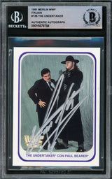 Undertaker Autographed 1991 Merlin WWF Italian Rookie Card #136 Beckett BAS #15679784