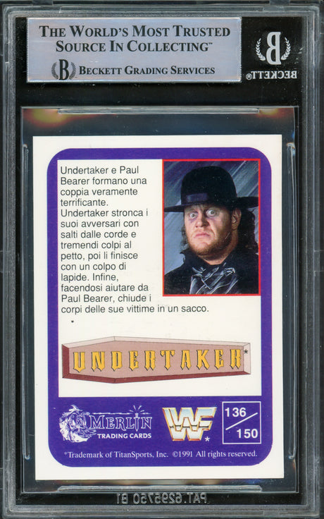 Undertaker Autographed 1991 Merlin WWF Italian Rookie Card #136 Beckett BAS #15679782