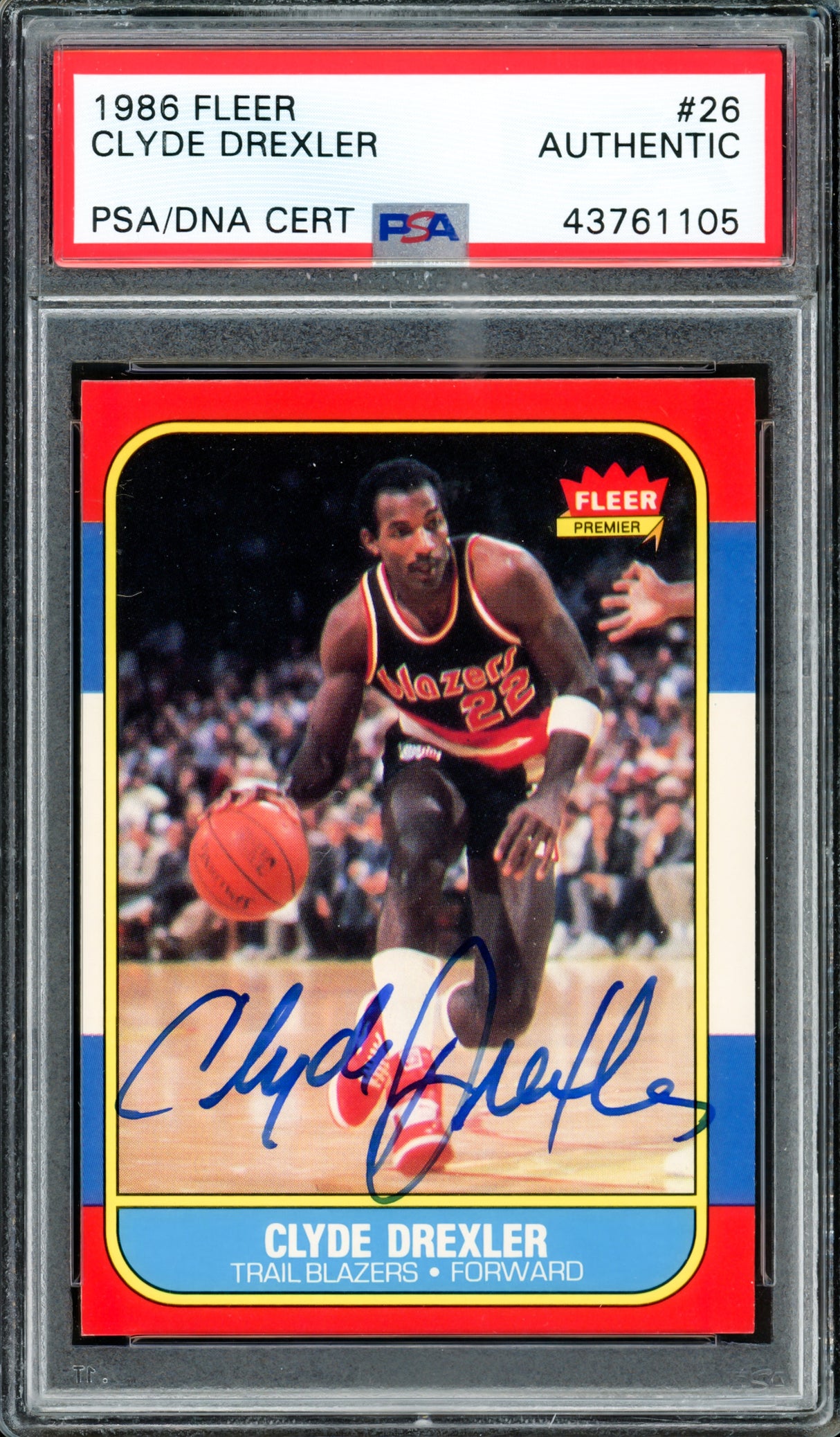 Clyde Drexler Autographed 1986 Fleer Rookie Card #26 Portland Trail Blazers PSA/DNA #43761105