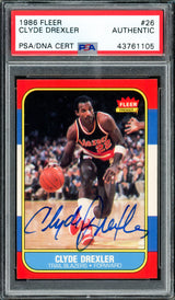 Clyde Drexler Autographed 1986 Fleer Rookie Card #26 Portland Trail Blazers PSA/DNA #43761105