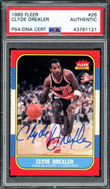 Clyde Drexler Autographed 1986 Fleer Rookie Card #26 Portland Trail Blazers PSA/DNA #43761121
