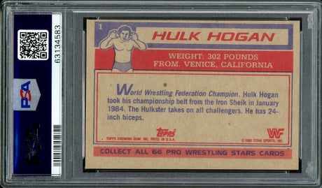 Hulk Hogan Autographed 1985 Topps WWF Yellow Rookie Card #1 Auto Grade Mint 9 PSA/DNA #63134583