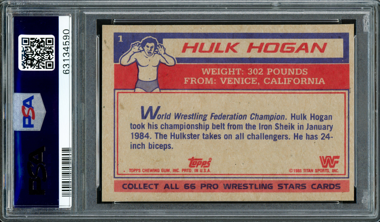 Hulk Hogan Autographed 1985 Topps WWF Yellow Rookie Card #1 Auto Grade Gem Mint 10 PSA/DNA Stock #232827