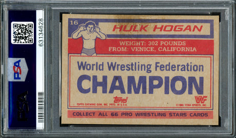 Hulk Hogan Autographed 1985 Topps WWF Rookie Card #16 Auto Grade Gem Mint 10 PSA/DNA #63134628