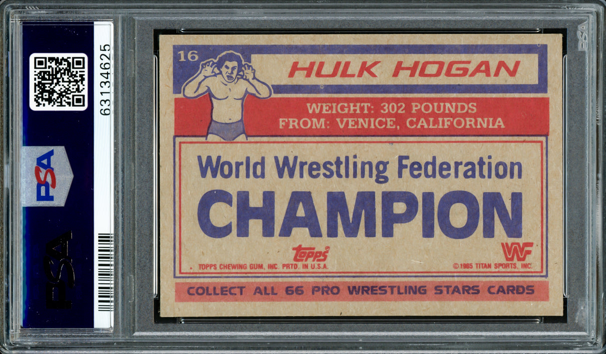 Hulk Hogan Autographed 1985 Topps WWF Rookie Card #16 Auto Grade Gem Mint 10 PSA/DNA #63134625