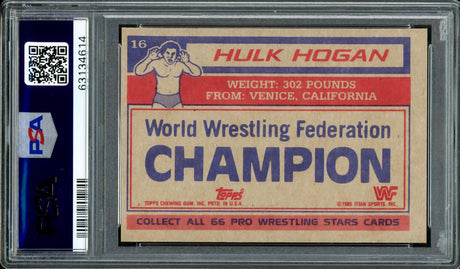 Hulk Hogan Autographed 1985 Topps WWF Rookie Card #16 Auto Grade Gem Mint 10 PSA/DNA #63134614