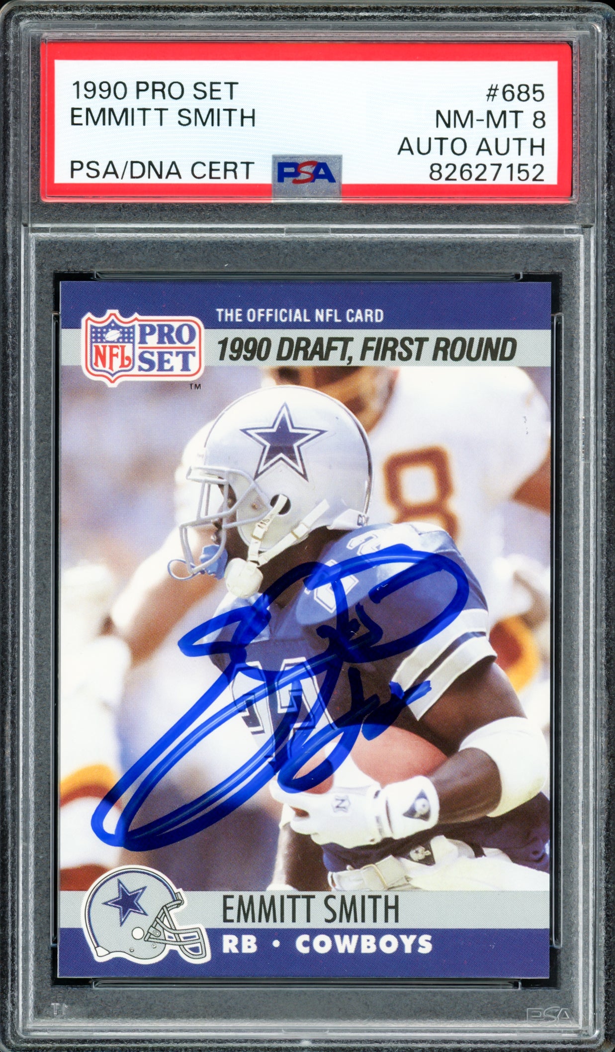 Emmitt Smith Autographed 1990 Pro Set Rookie Card #685 Dallas Cowboys PSA 8 PSA/DNA #82627152