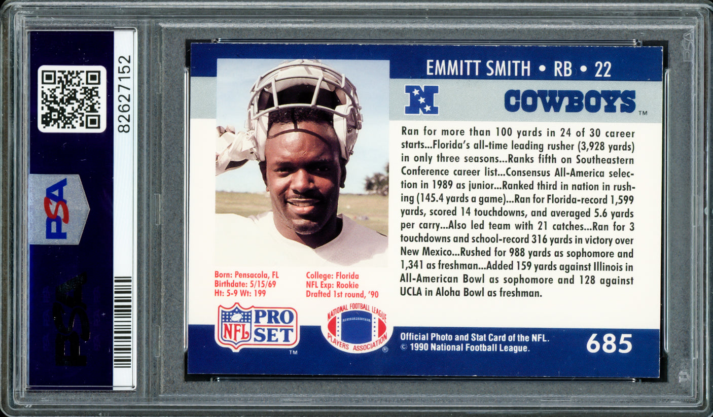 Emmitt Smith Autographed 1990 Pro Set Rookie Card #685 Dallas Cowboys PSA 8 PSA/DNA #82627152
