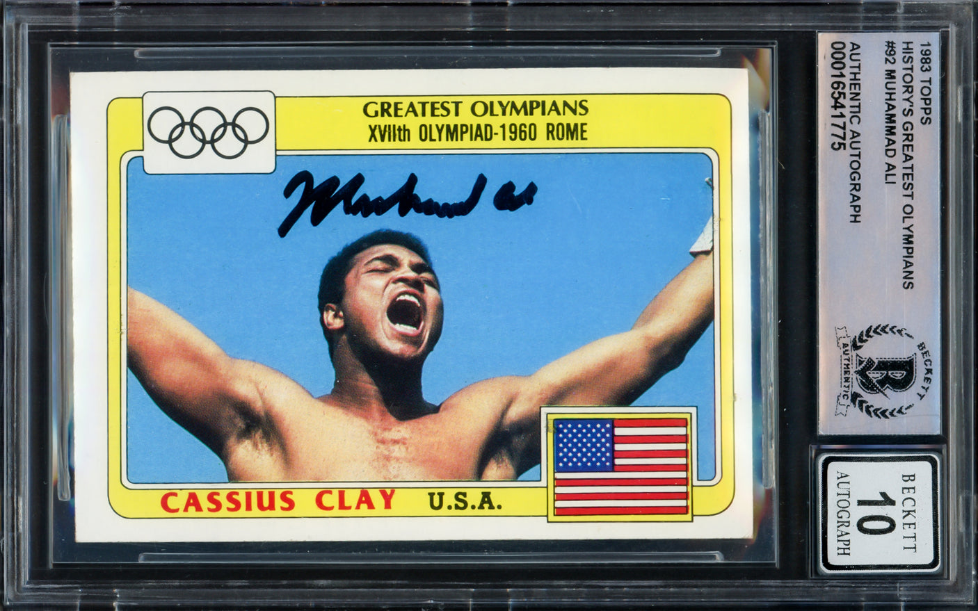 Muhammad Ali Cassius Clay Autographed 1983 Topps Olympians Card #92 Auto Grade Gem Mint 10 Beckett BAS #16541775