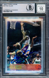 Ray Allen Autographed 1996 Topps Chrome Rookie Card #217 Milwaukee Bucks Auto Grade Gem Mint 10 Beckett BAS #16541790