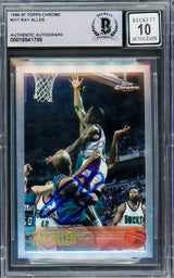 Ray Allen Autographed 1996 Topps Chrome Rookie Card #217 Milwaukee Bucks Auto Grade Gem Mint 10 Beckett BAS #16541788