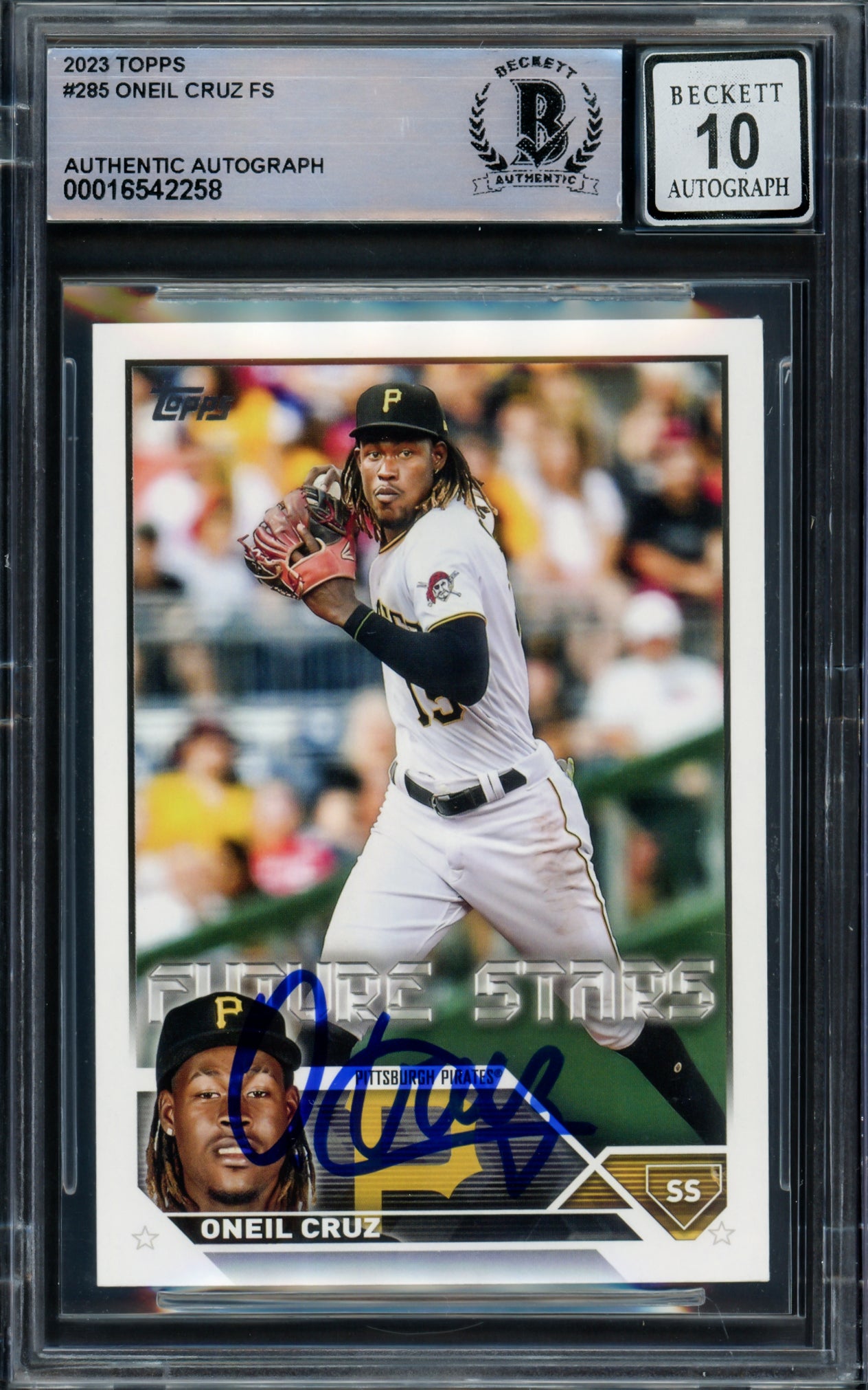Oneil Cruz Autographed 2023 Topps Card #285 Pittsburgh Pirates Auto Grade Gem Mint 10 Beckett BAS #16542258