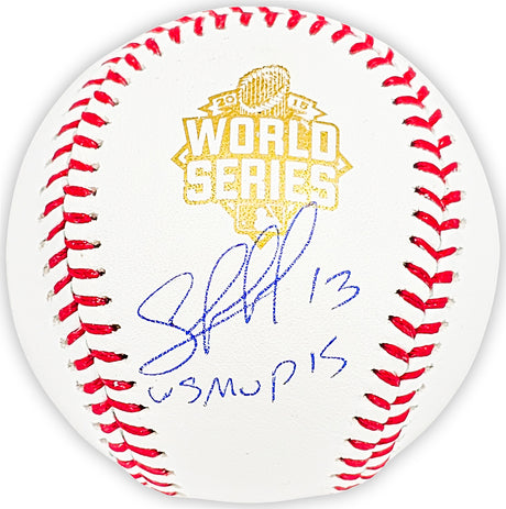 Salvador Perez Autographed Official 2015 World Series Logo Baseball Kansas City Royals "WS MVP 15" Beckett BAS Witness Stock #216046