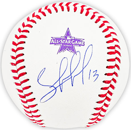 Salvador Perez Autographed Official 2021 All Star Game Logo Game Baseball Kansas City Royals Beckett BAS Witness Stock #216044