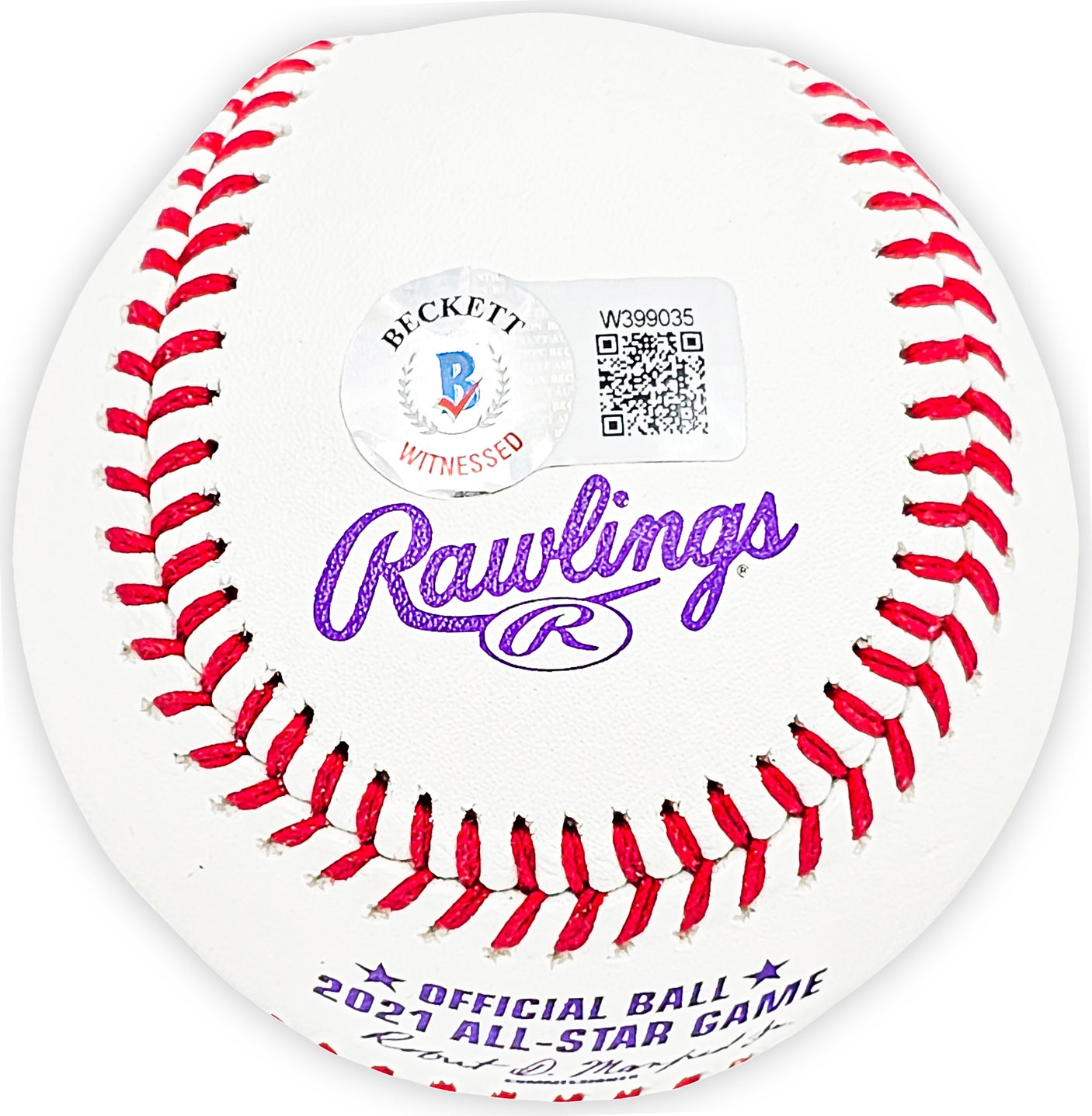 Salvador Perez Autographed Official 2021 All Star Game Logo Game Baseball Kansas City Royals Beckett BAS Witness Stock #216044