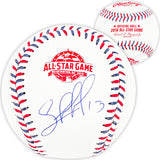 Salvador Perez Autographed Official 2018 All Star Game Logo Game Baseball Kansas City Royals Beckett BAS Witness Stock #216043