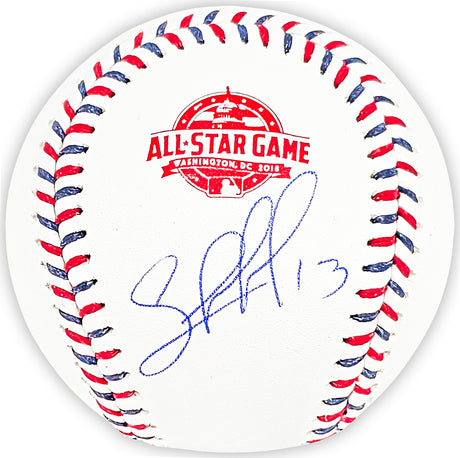 Salvador Perez Autographed Official 2018 All Star Game Logo Game Baseball Kansas City Royals Beckett BAS Witness Stock #216043