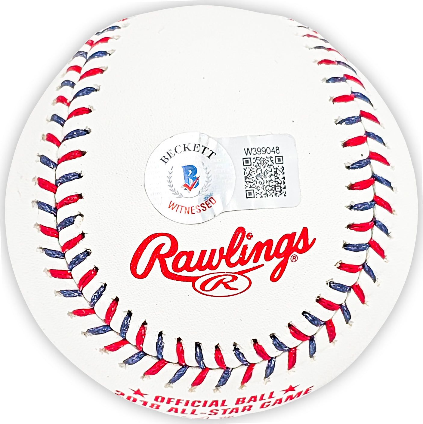 Salvador Perez Autographed Official 2018 All Star Game Logo Game Baseball Kansas City Royals Beckett BAS Witness Stock #216043