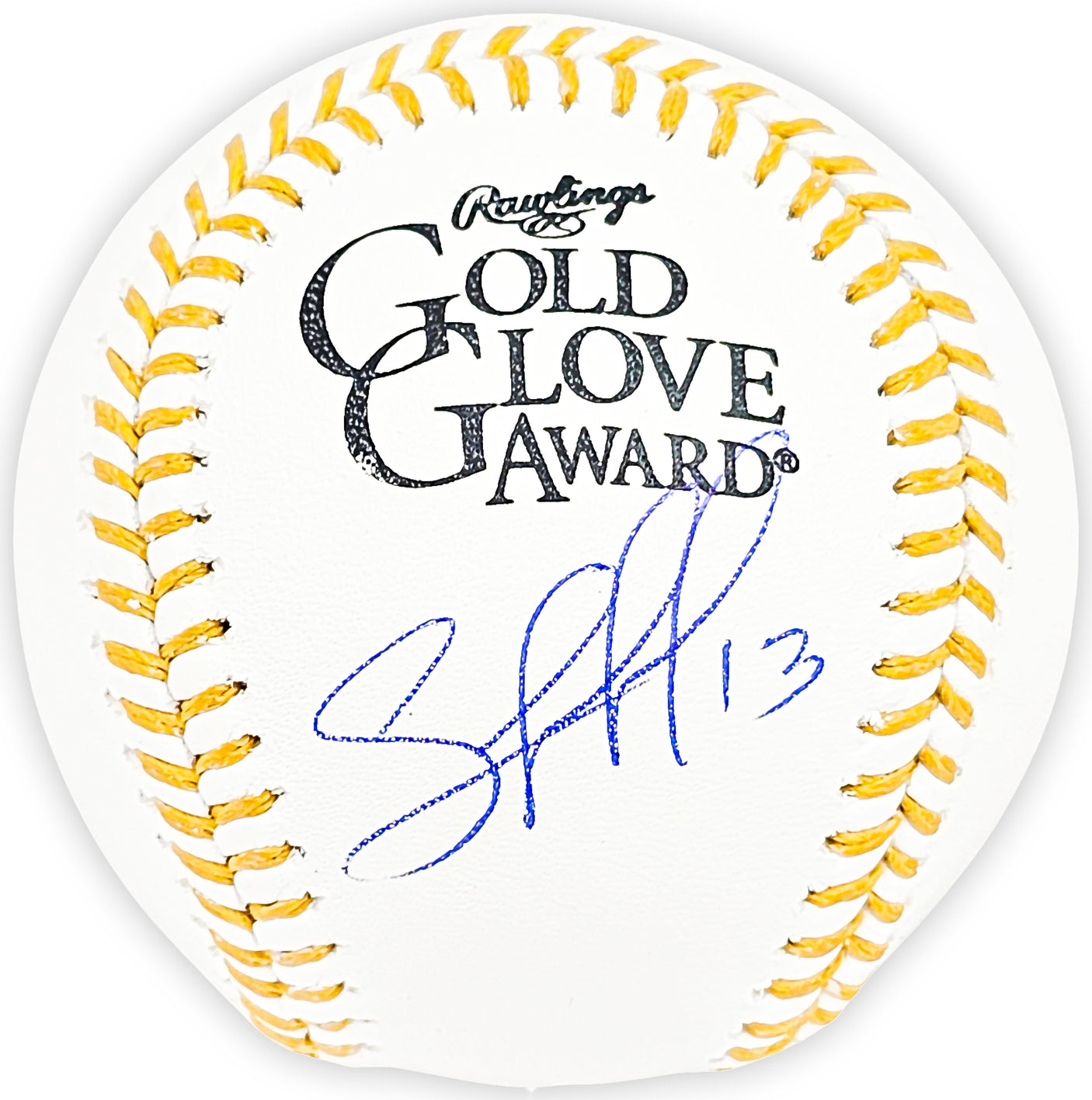 Salvador Perez Autographed Official Gold Glove Logo Baseball Kansas City Royals Beckett BAS Witness Stock #216045