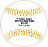 Salvador Perez Autographed Official Gold Glove Logo Baseball Kansas City Royals Beckett BAS Witness Stock #216045