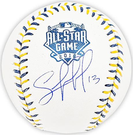 Salvador Perez Autographed Official 2016 All Star Game Logo Game Baseball Kansas City Royals Beckett BAS Witness Stock #216042