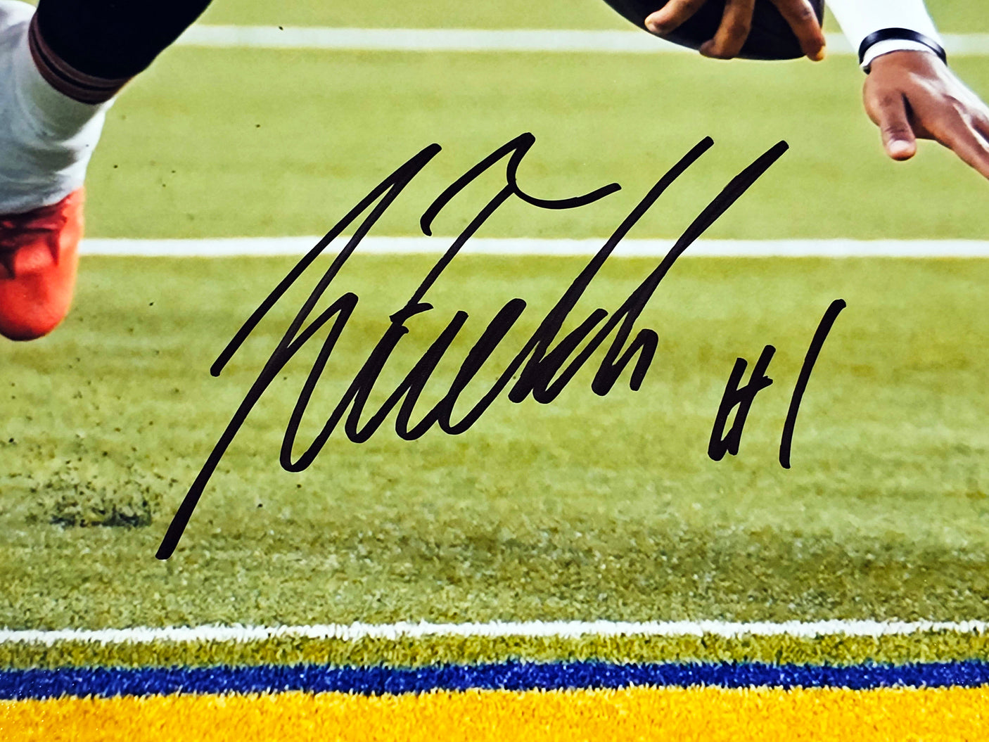 Justin Fields Autographed 16x20 Photo Chicago Bears Diving Beckett BAS Witness Stock #216736