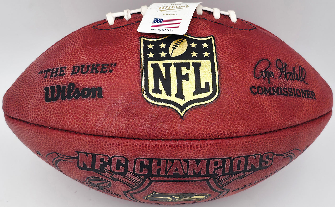 Marshawn Lynch Autographed Seattle Seahawks Official NFL Leather 2013 NFC Champions Logo Football #299/500 ML Holo #14158