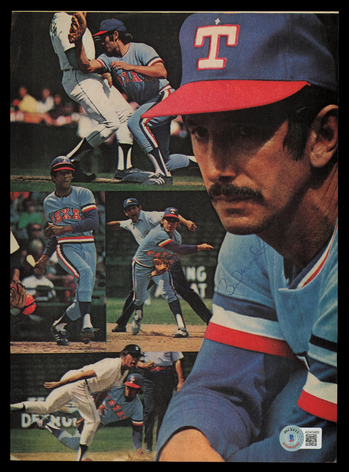 Billy Martin Autographed 8.5x11.5 Magazine Page Photo Texas Rangers Beckett BAS #AD43466