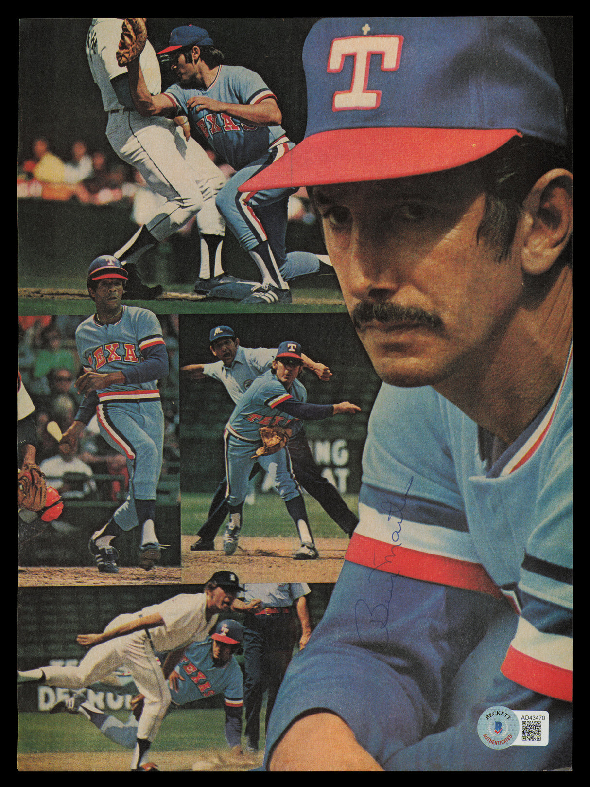 Billy Martin Autographed 8.5x11.5 Magazine Page Photo Texas Rangers Beckett BAS #AD43470