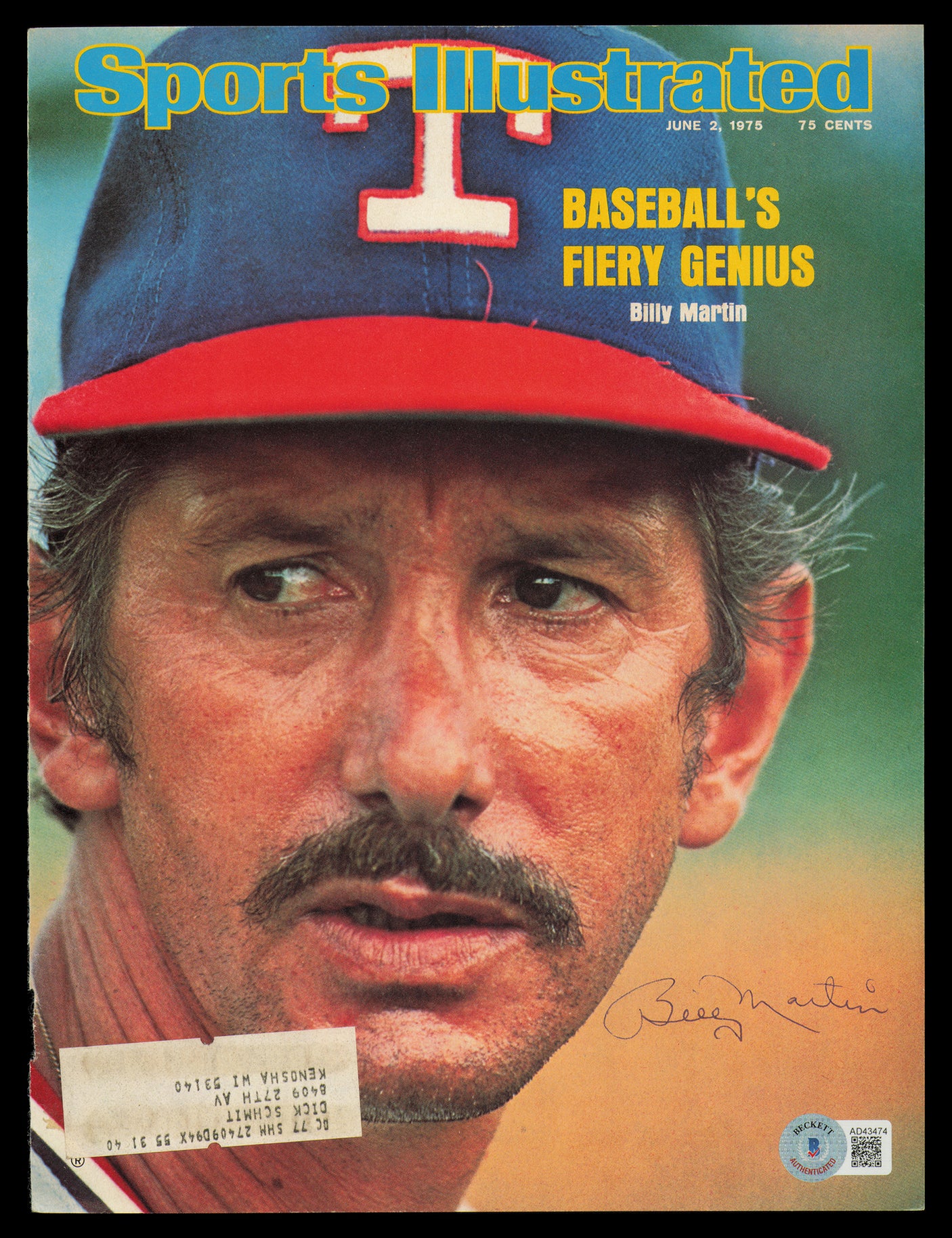 Billy Martin Autographed Sports Illustrated Cover Texas Rangers Beckett BAS #AD43474