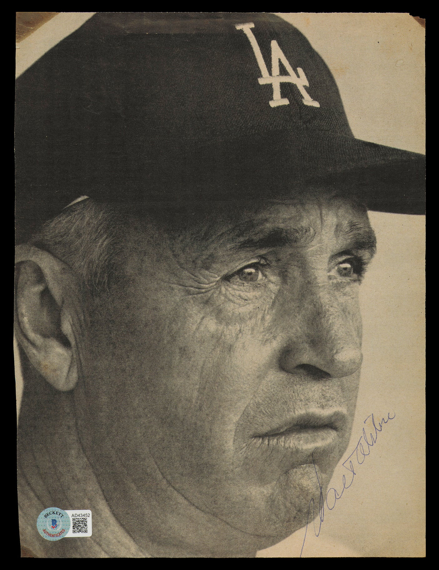Walter Alston Autographed 8x10 Magazine Page Photo Los Angeles Dodgers Beckett BAS #AD43452