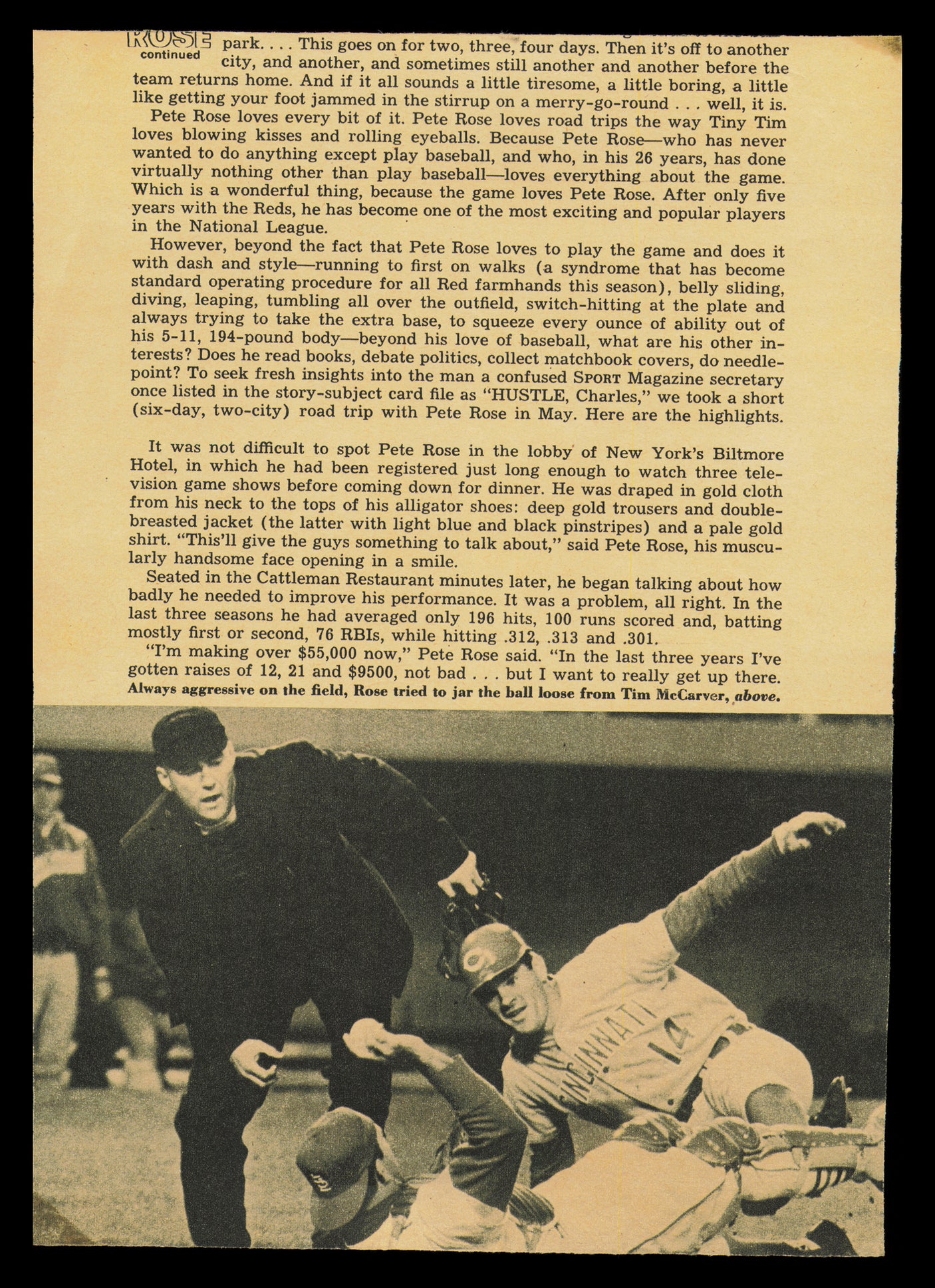 Pete Rose Autographed 6.5x9 Magazine Page Photo Cincinnati Reds Vintage Signature Beckett BAS QR #BM37499