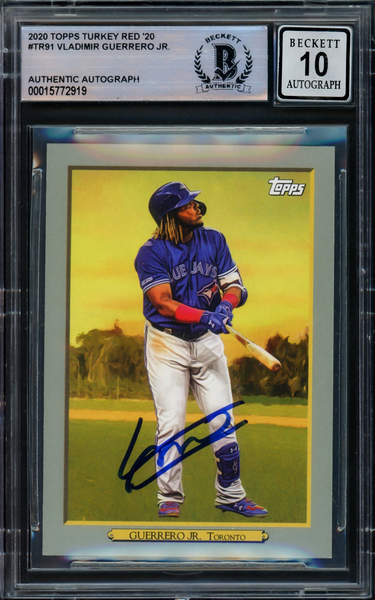 Vladimir Guerrero Jr. Autographed 2020 Topps Turkey Red Card #91 Toronto Blue Jays Auto Grade Gem Mint 10 Beckett BAS Stock #216647