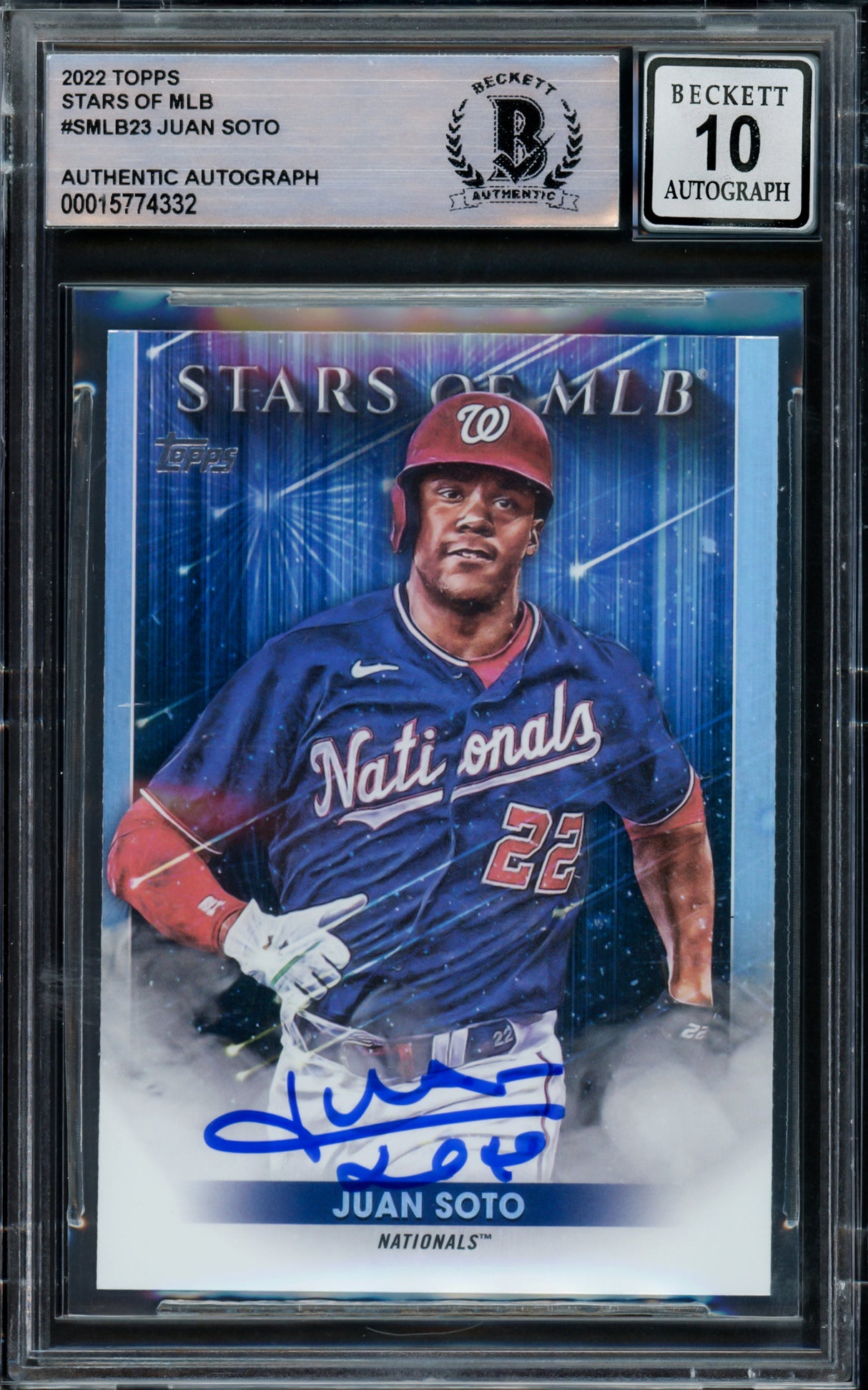 Juan Soto Autographed 2022 Topps Stars of MLB Card #SMLB-23 New York Mets Auto Grade Gem Mint 10 Beckett BAS Stock #216661
