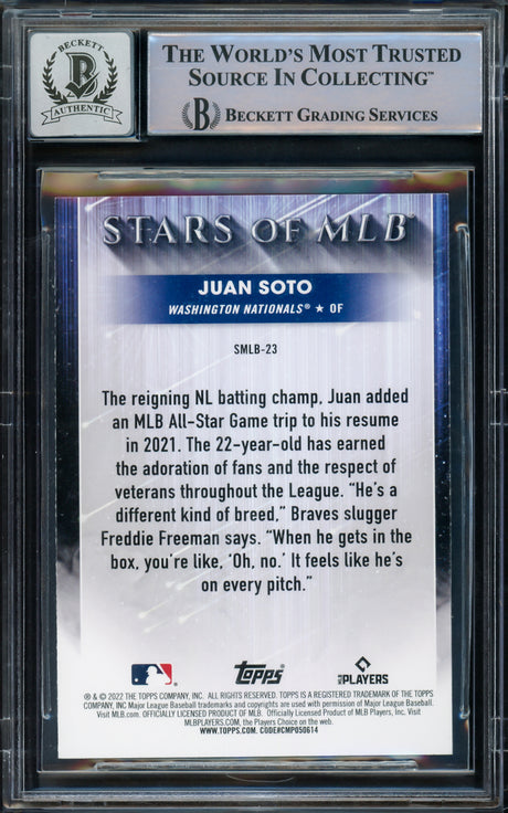 Juan Soto Autographed 2022 Topps Stars of MLB Card #SMLB-23 New York Yankees Auto Grade Gem Mint 10 Beckett BAS Stock #216661