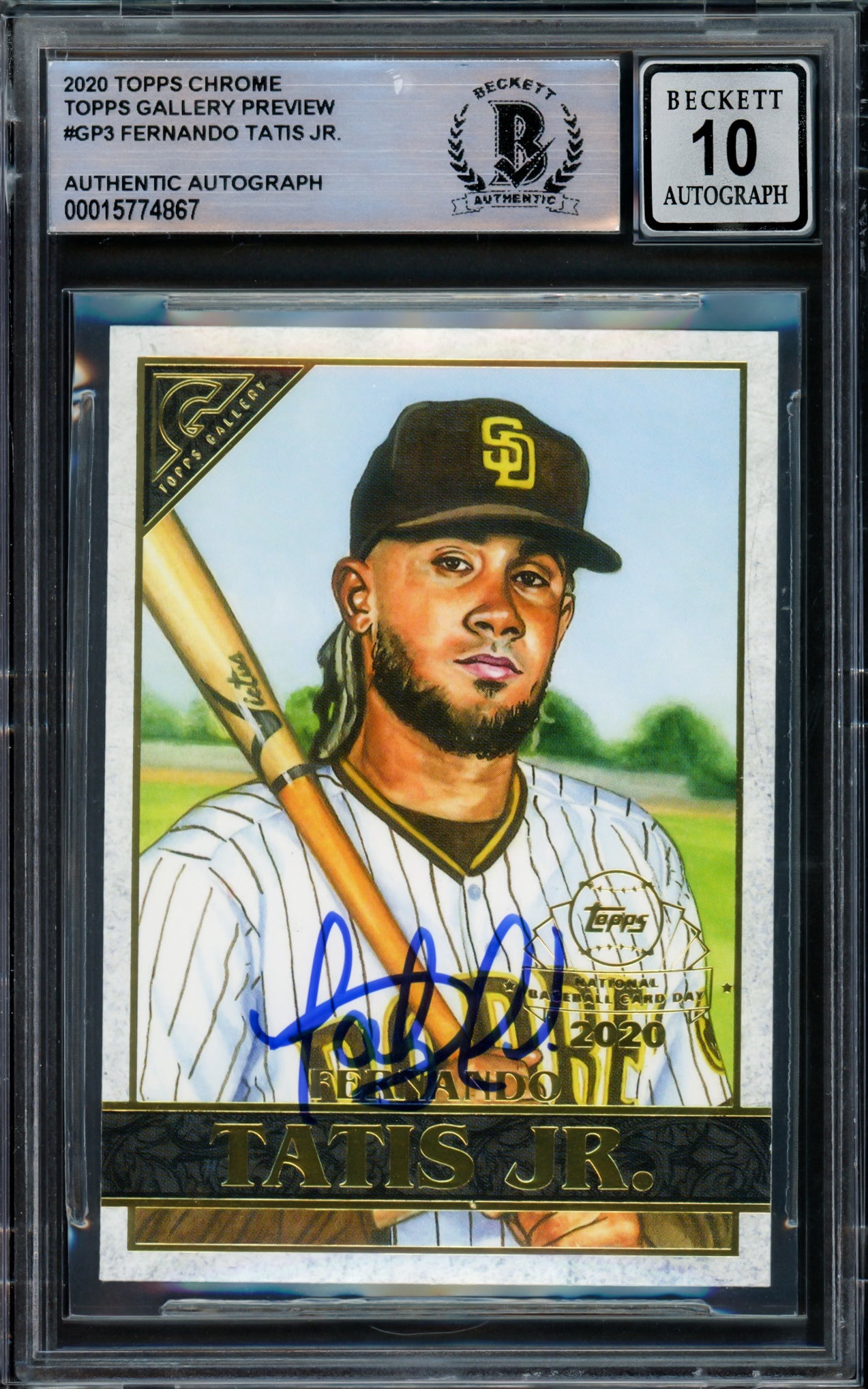 Fernando Tatis Jr. Autographed 2020 Topps Gallery National BB Card Day Card #GP-3 San Diego Padres Auto Grade Gem Mint 10 Beckett BAS Stock #216667