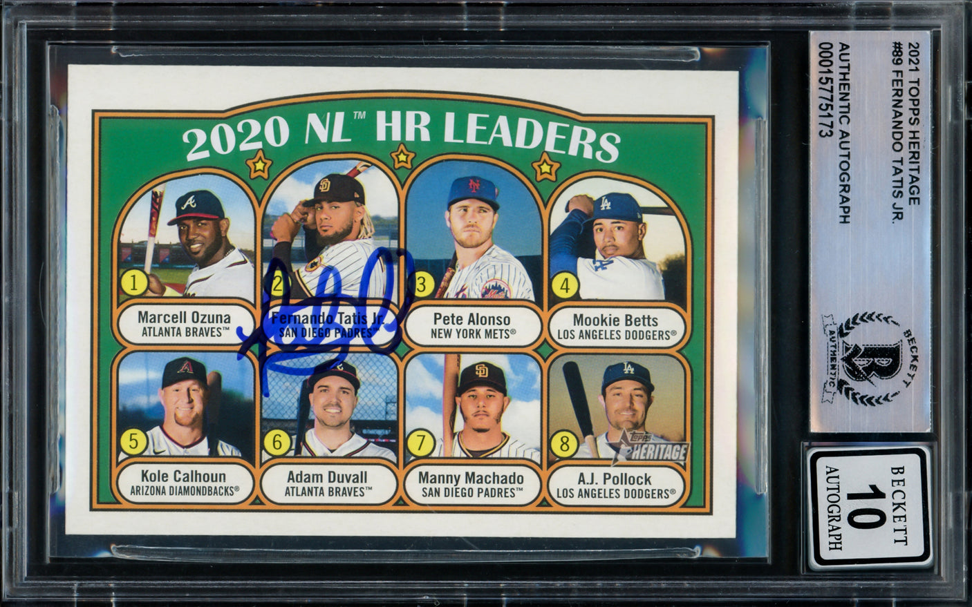 Fernando Tatis Jr. Autographed 2021 Topps Heritage Card #89 San Diego Padres Auto Grade Gem Mint 10 Beckett BAS Stock #216677