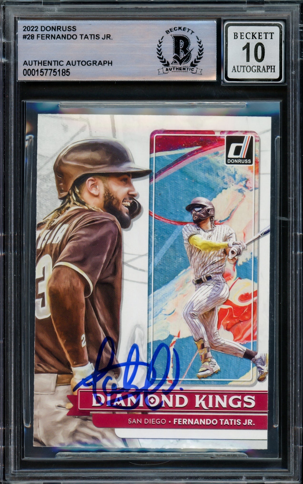 Fernando Tatis Jr. Autographed 2022 Donruss Diamond Kings Card #28 San Diego Padres Auto Grade Gem Mint 10 Beckett BAS Stock #216679