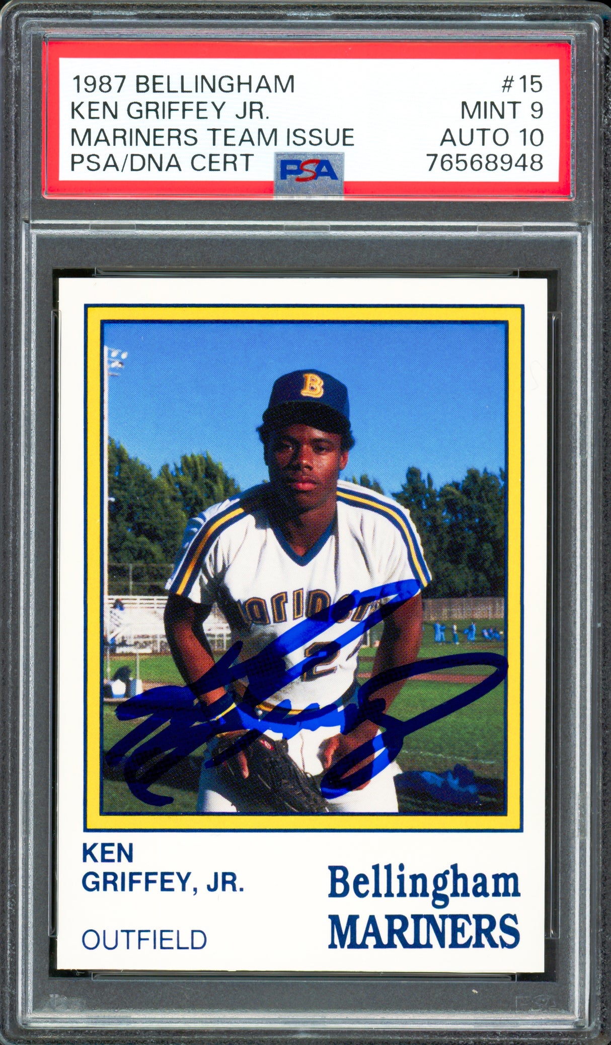 Ken Griffey Jr. Autographed 1987 Team Issue Rookie Card #15 Bellingham Mariners PSA 9 Auto Grade Gem Mint 10 PSA/DNA #76568948