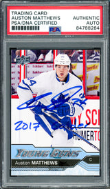 Auston Matthews Autographed 2016 Upper Deck UD Young Guns Rookie Card #201 Toronto Maple Leafs Auto Grade Gem Mint 10 "2017 Calder" PSA/DNA #84788284