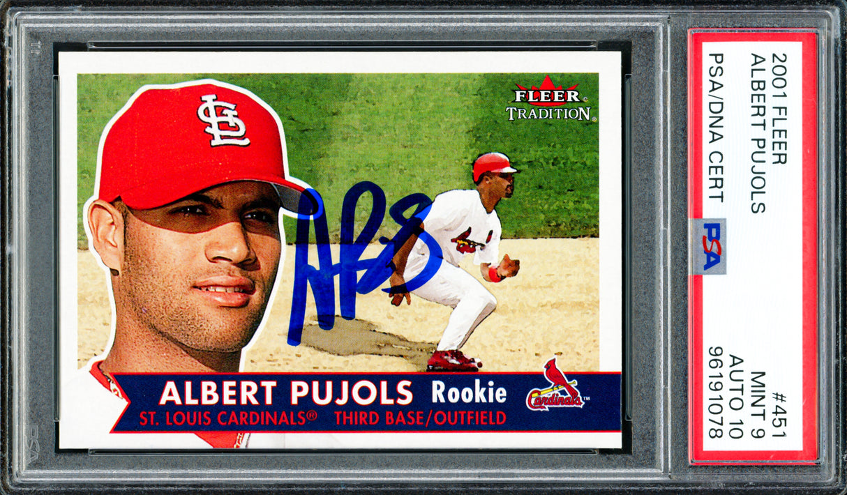 Albert Pujols Autographed 2001 Fleer Rookie Card #451 St. Louis Cardinals PSA 9 Auto Grade Gem Mint 10 PSA/DNA #96191078